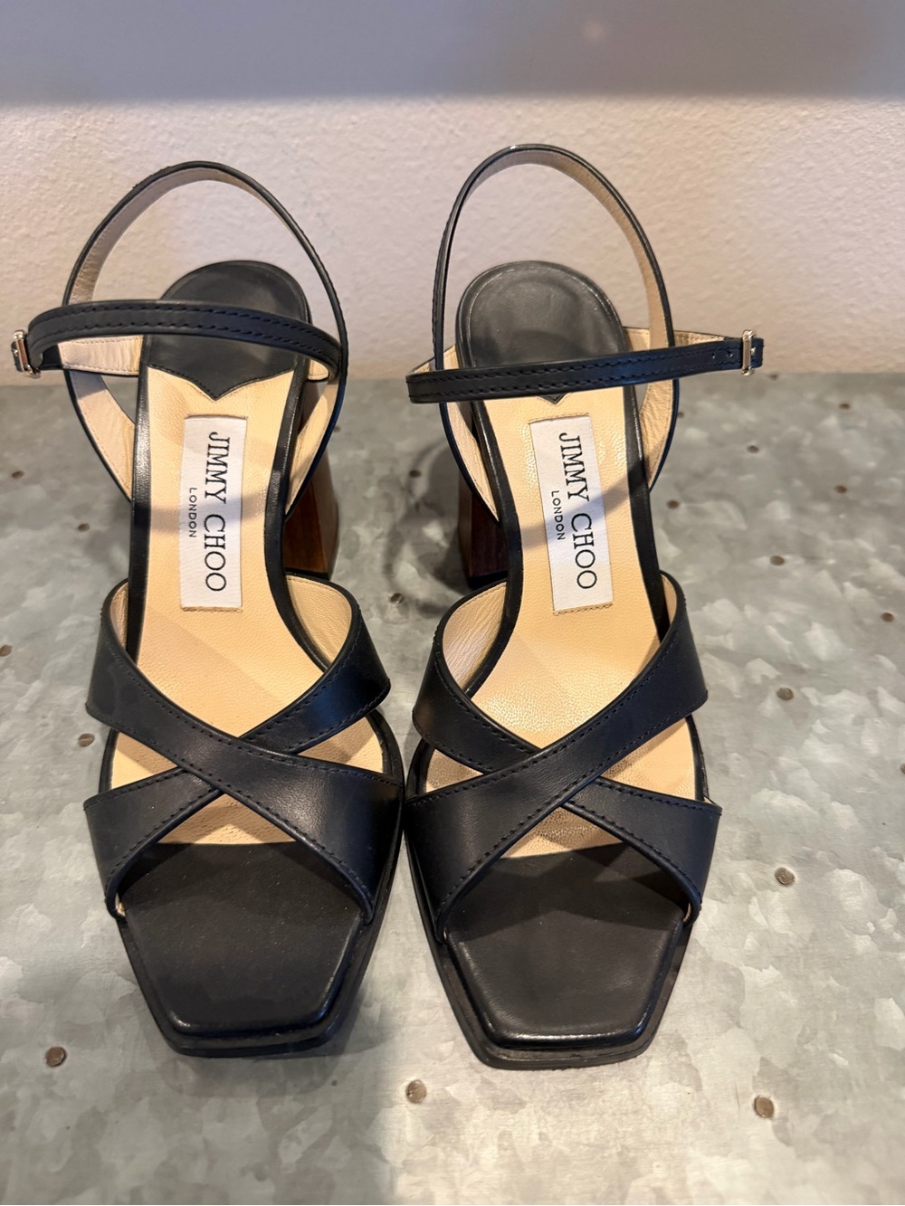 Jimmy Choo Black Leather Crisscross Ankle-Strap Heels